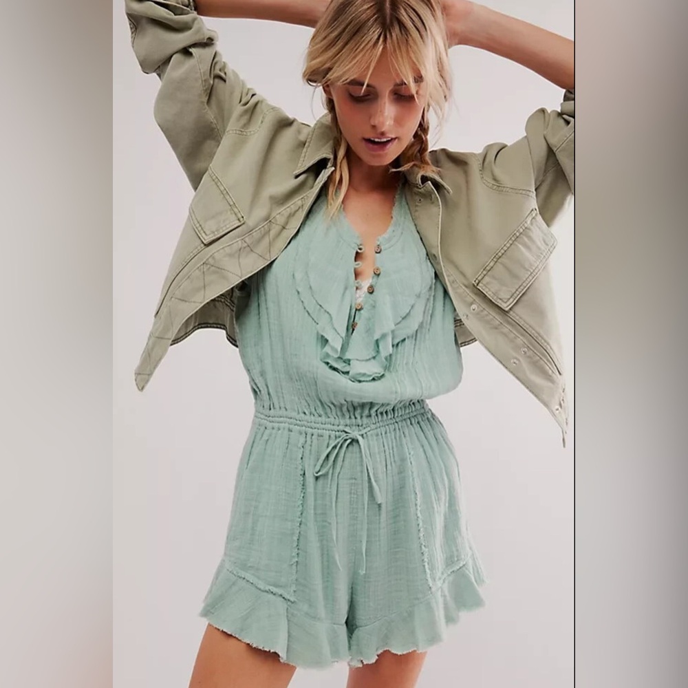 FP Movement by Free People Mint Ruffle Shorts Romper #136